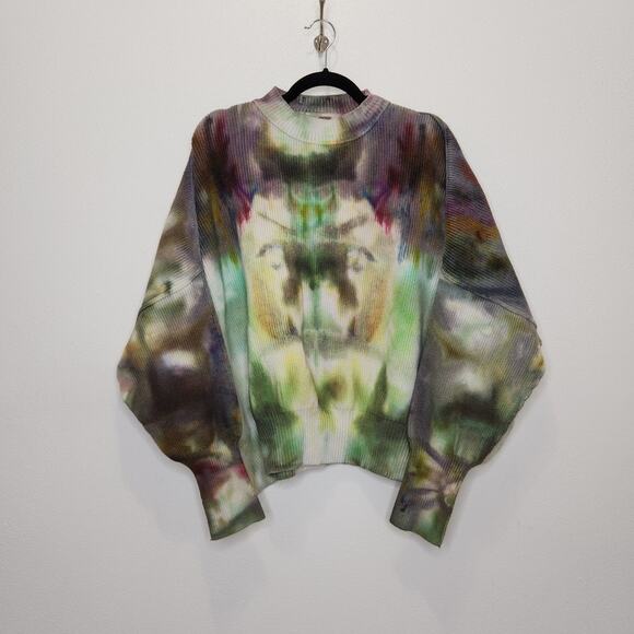 Free People Oversized Sweater Custom Ice Tie Dye Art Nature Small Crop - Picture 2 of 6